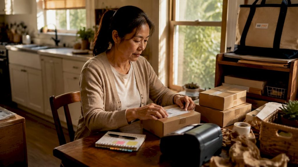 Seller preparing Amazon shipment labels