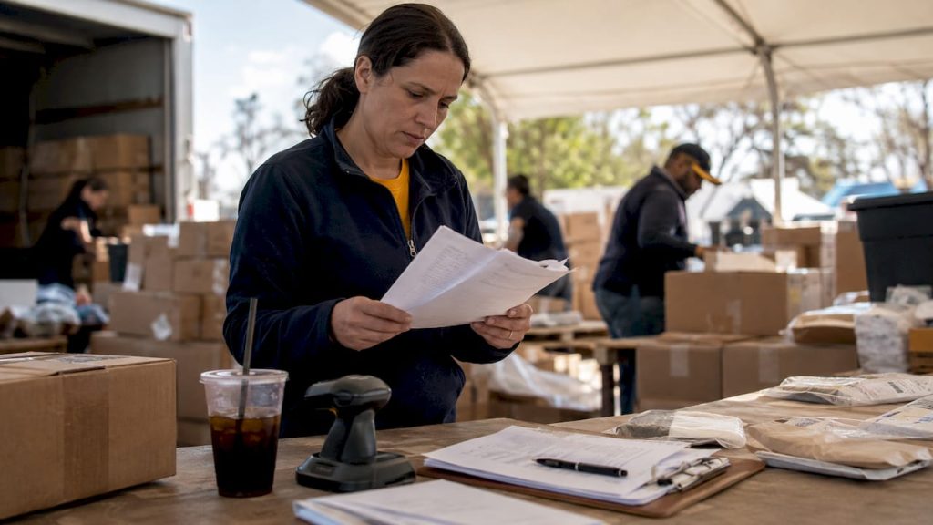 Operations manager reviewing ecommerce returns paperwork